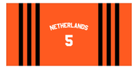 Thumbnail for Personalized Jersey Number 2-on-1 Stripes Sports Beach Towel with Arched Name - Netherlands - Horizontal Design - Front View