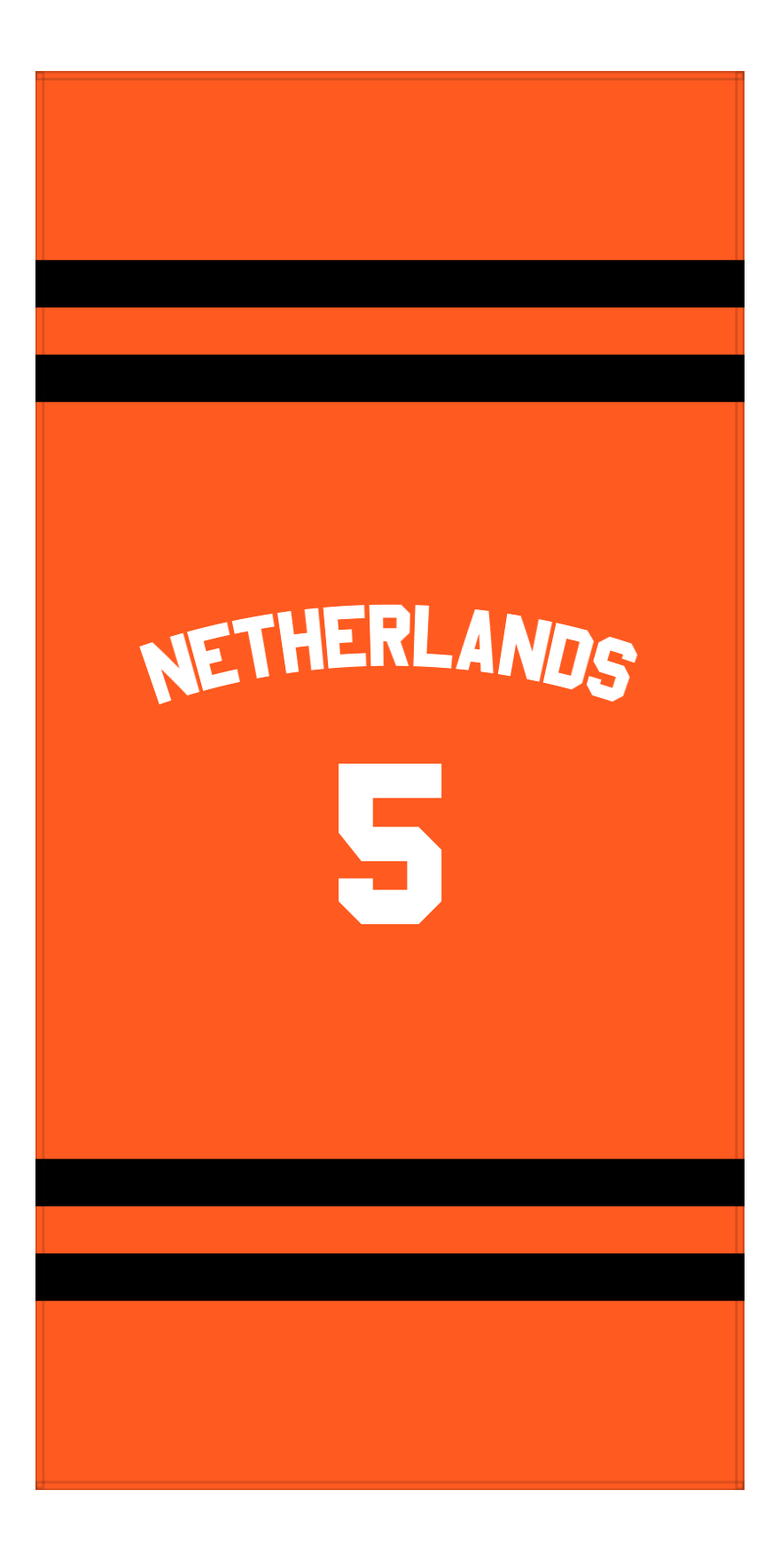 Personalized Jersey Number 2-on-none Stripes Sports Beach Towel with Arched Name - Netherlands - Vertical Design - Front View