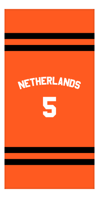 Thumbnail for Personalized Jersey Number 2-on-none Stripes Sports Beach Towel with Arched Name - Netherlands - Vertical Design - Front View