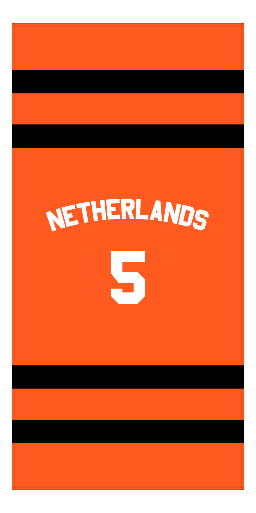 Personalized Jersey Number 1-on-1 Stripes Sports Beach Towel with Arched Name - Netherlands - Vertical Design - Front View