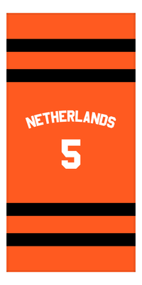 Thumbnail for Personalized Jersey Number 1-on-1 Stripes Sports Beach Towel with Arched Name - Netherlands - Vertical Design - Front View