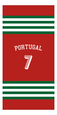 Thumbnail for Personalized Jersey Number 3-on-1 Stripes Sports Beach Towel with Arched Name - Portugal - Vertical Design - Front View