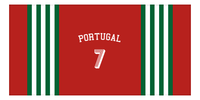 Thumbnail for Personalized Jersey Number 3-on-1 Stripes Sports Beach Towel with Arched Name - Portugal - Horizontal Design - Front View