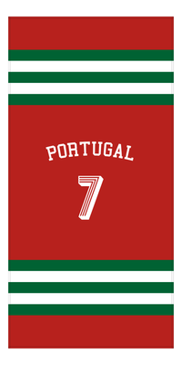 Thumbnail for Personalized Jersey Number 2-on-1 Stripes Sports Beach Towel with Arched Name - Portugal - Vertical Design - Front View
