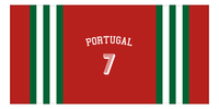 Thumbnail for Personalized Jersey Number 2-on-1 Stripes Sports Beach Towel with Arched Name - Portugal - Horizontal Design - Front View