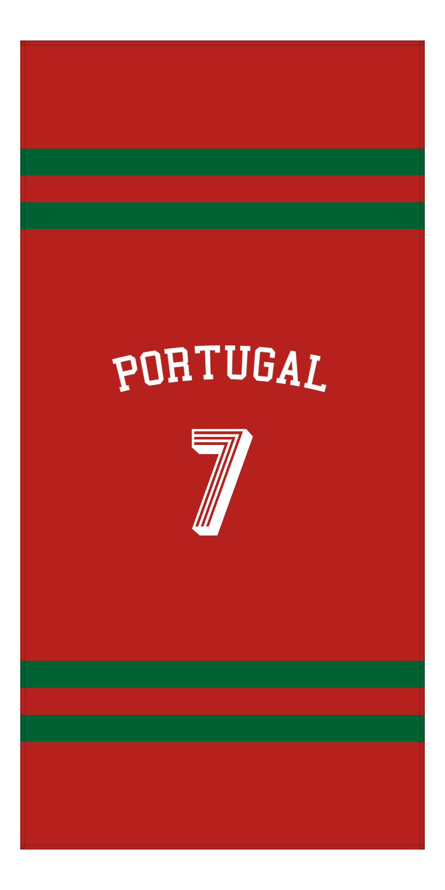 Personalized Jersey Number 2-on-none Stripes Sports Beach Towel with Arched Name - Portugal - Vertical Design - Front View