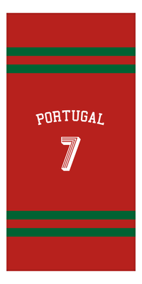 Thumbnail for Personalized Jersey Number 2-on-none Stripes Sports Beach Towel with Arched Name - Portugal - Vertical Design - Front View