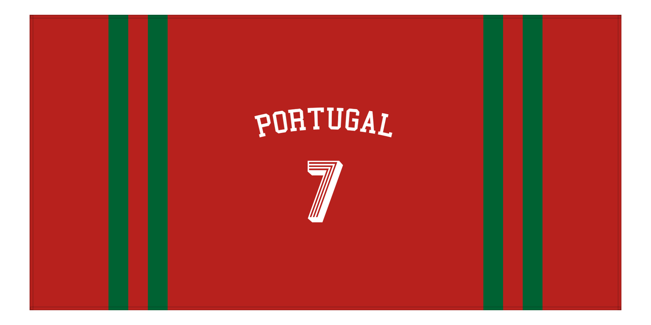 Personalized Jersey Number 2-on-none Stripes Sports Beach Towel with Arched Name - Portugal - Horizontal Design - Front View