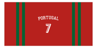 Thumbnail for Personalized Jersey Number 2-on-none Stripes Sports Beach Towel with Arched Name - Portugal - Horizontal Design - Front View