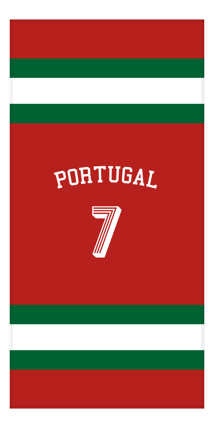 Personalized Jersey Number 1-on-1 Stripes Sports Beach Towel with Arched Name - Portugal - Vertical Design - Front View