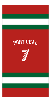 Thumbnail for Personalized Jersey Number 1-on-1 Stripes Sports Beach Towel with Arched Name - Portugal - Vertical Design - Front View