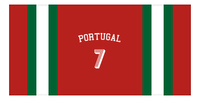 Thumbnail for Personalized Jersey Number 1-on-1 Stripes Sports Beach Towel with Arched Name - Portugal - Horizontal Design - Front View