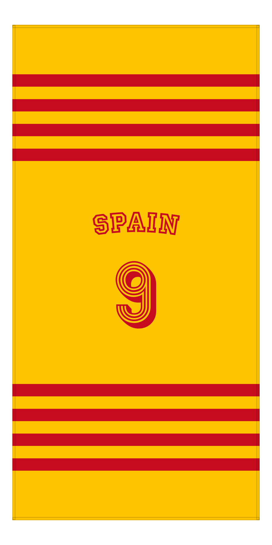 Personalized Jersey Number 3-on-1 Stripes Sports Beach Towel with Arched Name - Spain - Vertical Design - Front View