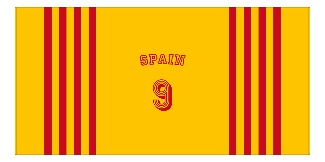 Personalized Jersey Number 3-on-1 Stripes Sports Beach Towel with Arched Name - Spain - Horizontal Design - Front View