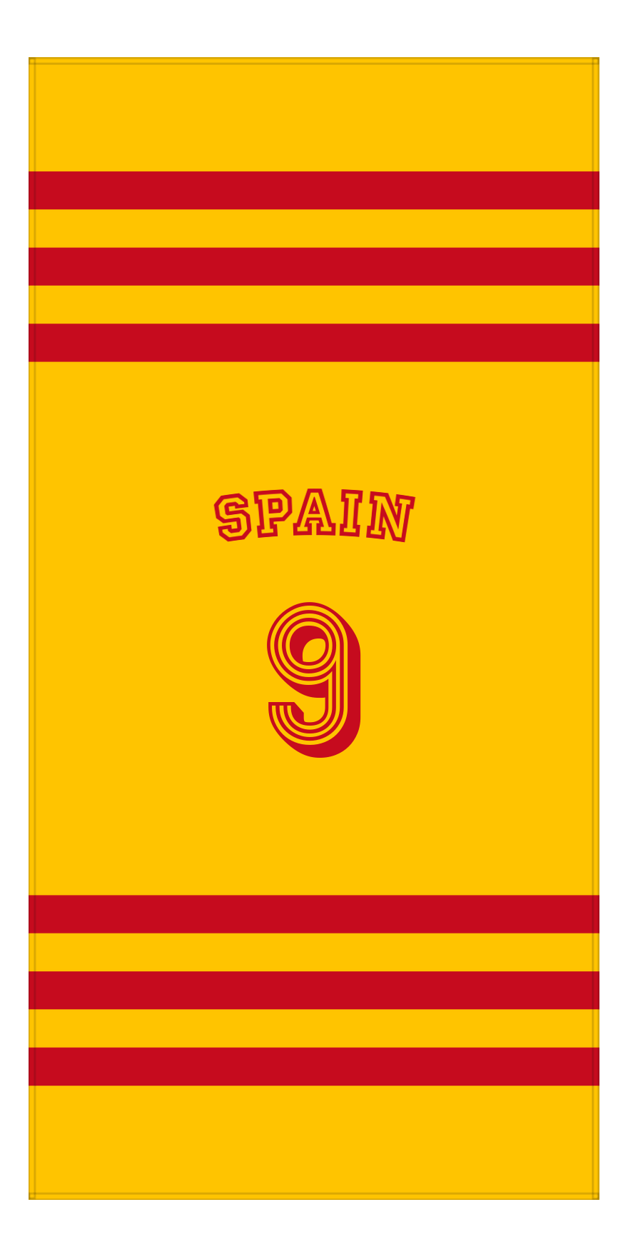 Personalized Jersey Number 2-on-1 Stripes Sports Beach Towel with Arched Name - Spain - Vertical Design - Front View