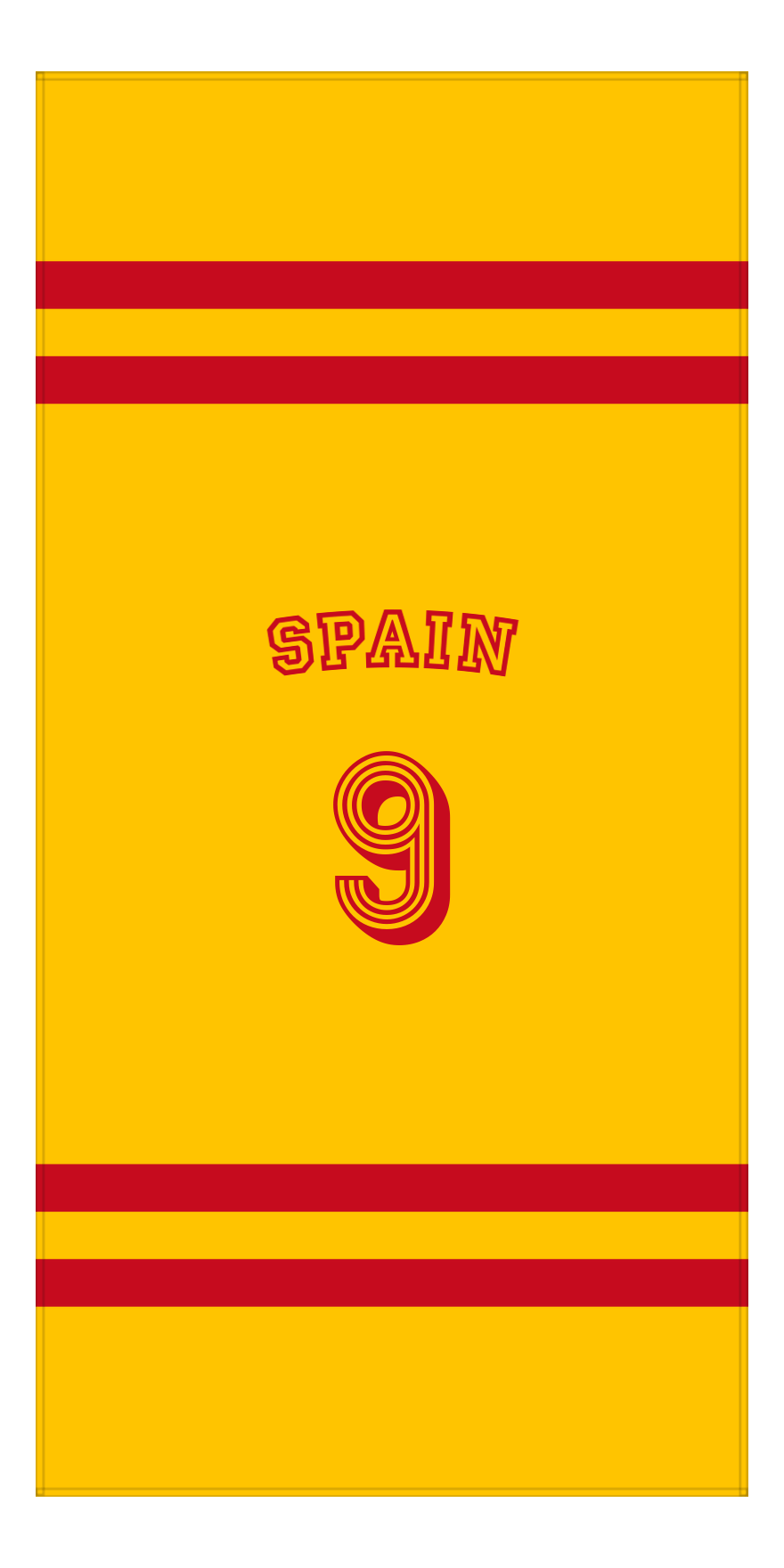 Personalized Jersey Number 2-on-none Stripes Sports Beach Towel with Arched Name - Spain - Vertical Design - Front View