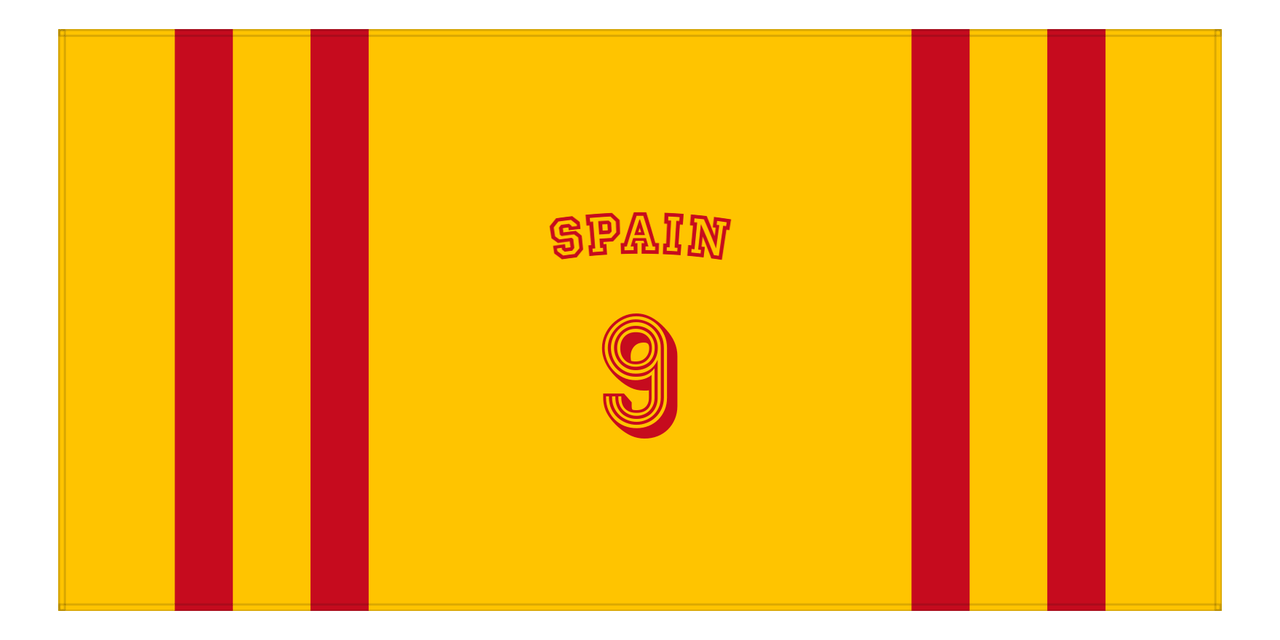 Personalized Jersey Number 1-on-1 Stripes Sports Beach Towel with Arched Name - Spain - Horizontal Design - Front View