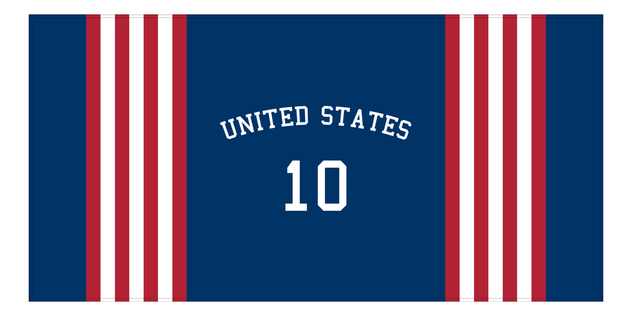 Personalized Jersey Number 3-on-1 Stripes Sports Beach Towel with Arched Name - United States - Horizontal Design - Front View