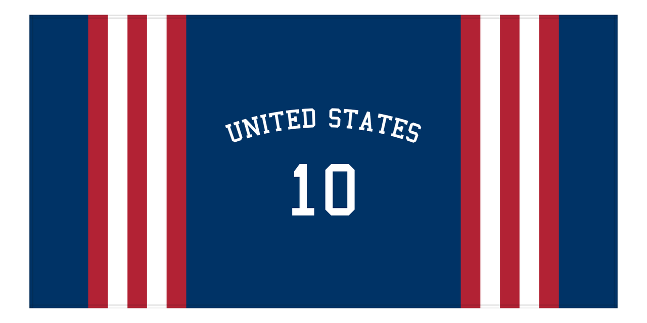 Personalized Jersey Number 2-on-1 Stripes Sports Beach Towel with Arched Name - United States - Horizontal Design - Front View