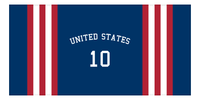 Thumbnail for Personalized Jersey Number 2-on-1 Stripes Sports Beach Towel with Arched Name - United States - Horizontal Design - Front View