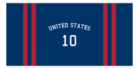 Thumbnail for Personalized Jersey Number 2-on-none Stripes Sports Beach Towel with Arched Name - United States - Horizontal Design - Front View