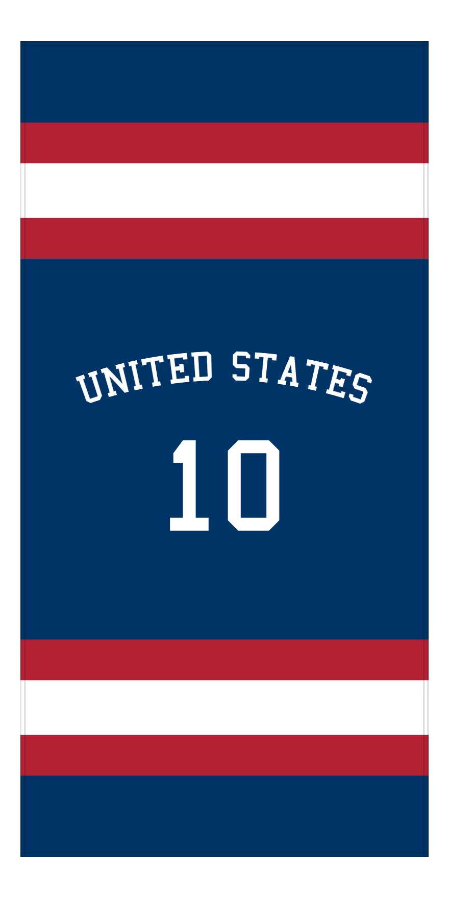Personalized Jersey Number 1-on-1 Stripes Sports Beach Towel with Arched Name - United States - Vertical Design - Front View
