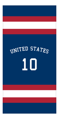 Thumbnail for Personalized Jersey Number 1-on-1 Stripes Sports Beach Towel with Arched Name - United States - Vertical Design - Front View