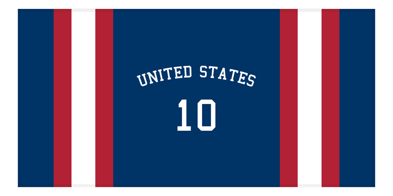 Personalized Jersey Number 1-on-1 Stripes Sports Beach Towel with Arched Name - United States - Horizontal Design - Front View