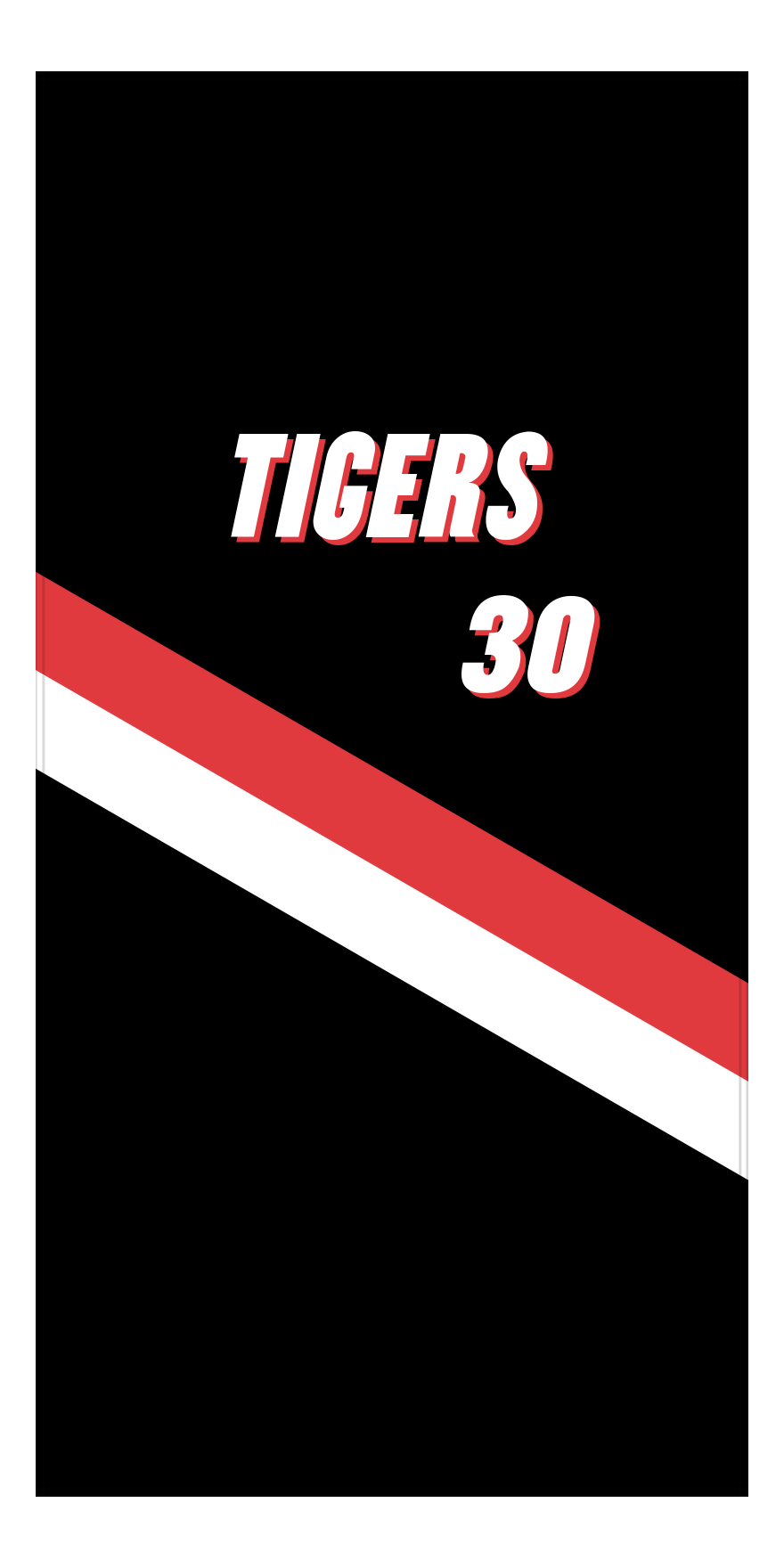 Personalized Jersey Number Beach Towel - Angled Stripes - Portland Black and Red - Front View