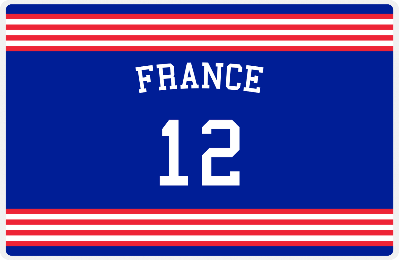 Personalized Jersey Number Placemat - Arched Name - France - Triple Stripe -  View
