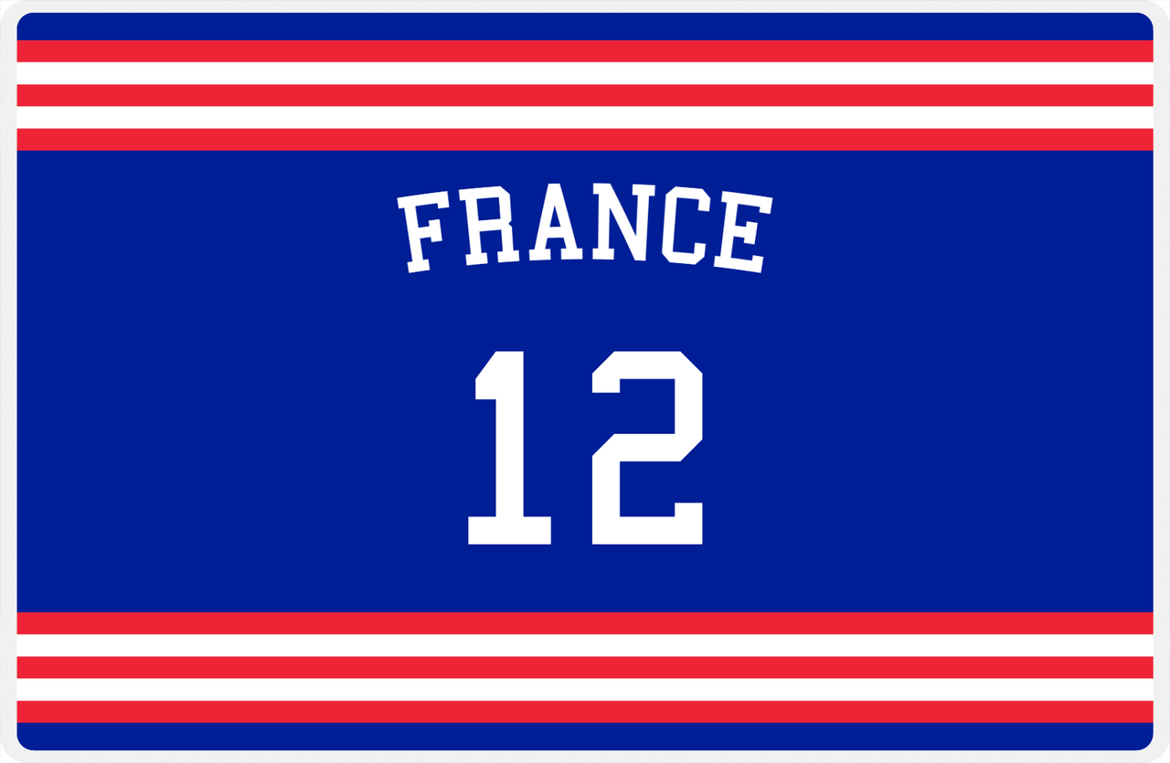 Personalized Jersey Number Placemat - Arched Name - France - Double Stripe -  View