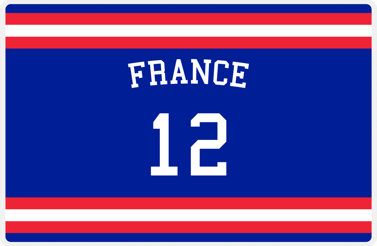 Personalized Jersey Number Placemat - Arched Name - France - Single Stripe -  View