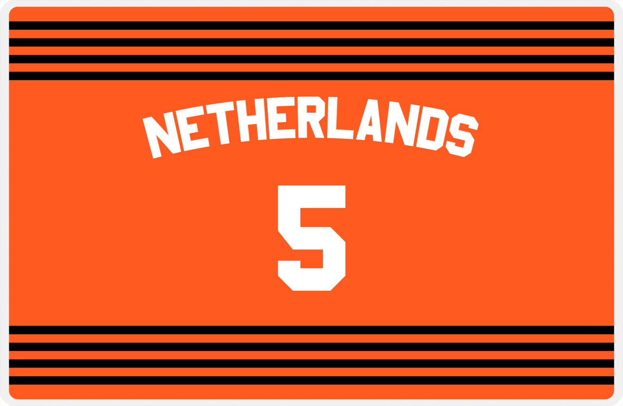 Personalized Jersey Number Placemat - Arched Name - Netherlands - Triple Stripe -  View