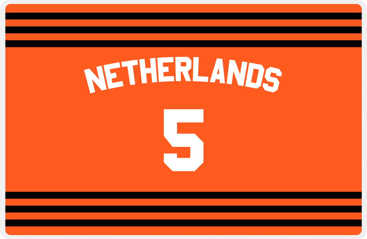 Personalized Jersey Number Placemat - Arched Name - Netherlands - Double Stripe -  View