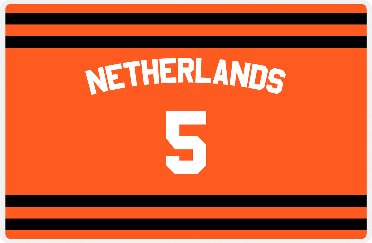 Personalized Jersey Number Placemat - Arched Name - Netherlands - Single Stripe -  View