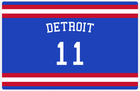 Thumbnail for Personalized Jersey Number Placemat - Arched Name - Detroit - Single Stripe -  View