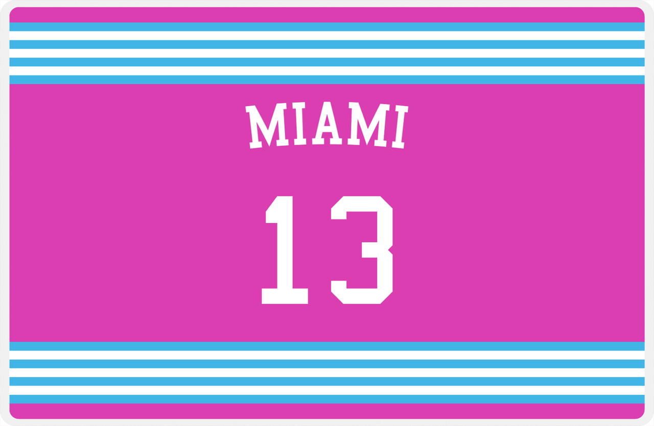 Personalized Jersey Number Placemat - Arched Name - Miami - Triple Stripe -  View