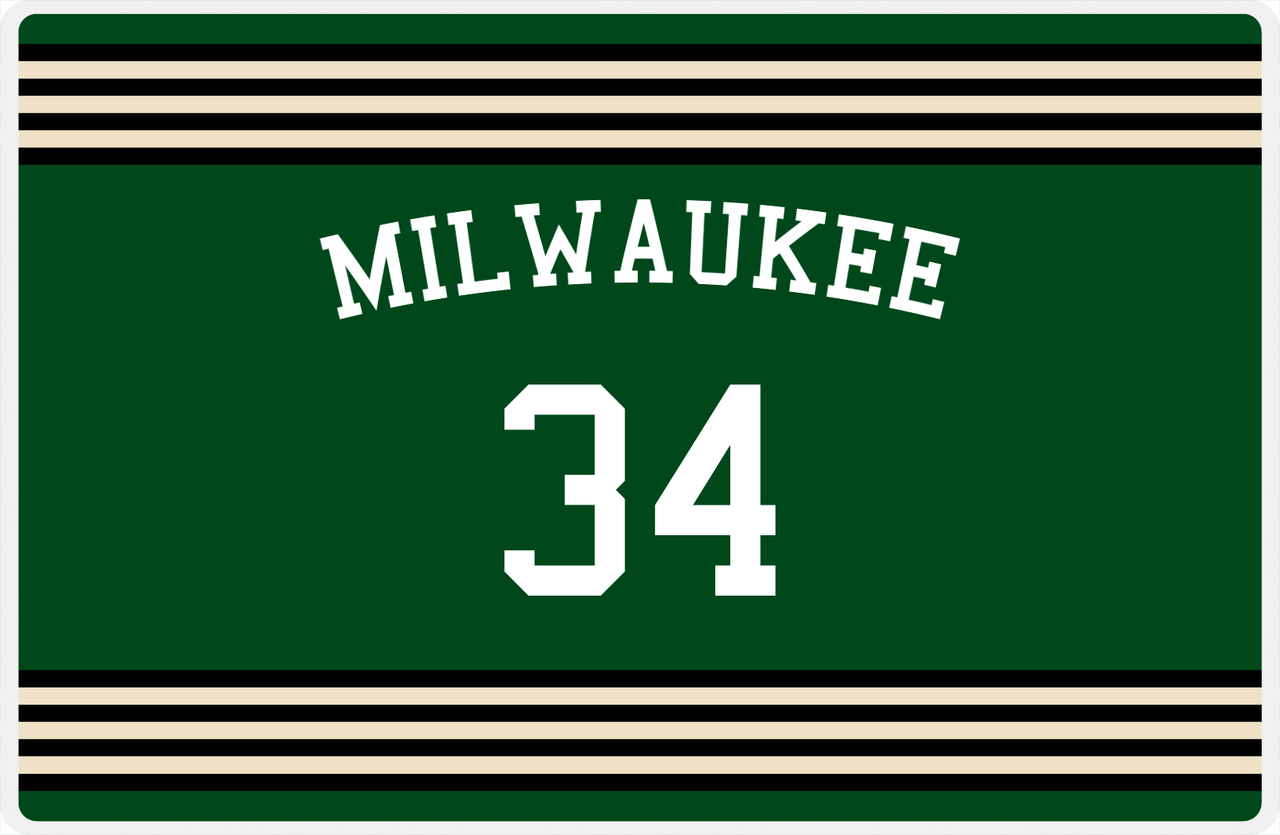Personalized Jersey Number Placemat - Arched Name - Milwaukee - Triple Stripe -  View