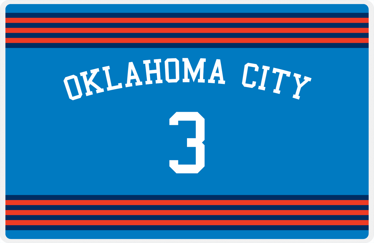 Personalized Jersey Number Placemat - Arched Name - Oklahoma City - Triple Stripe -  View