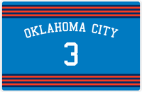 Thumbnail for Personalized Jersey Number Placemat - Arched Name - Oklahoma City - Triple Stripe -  View