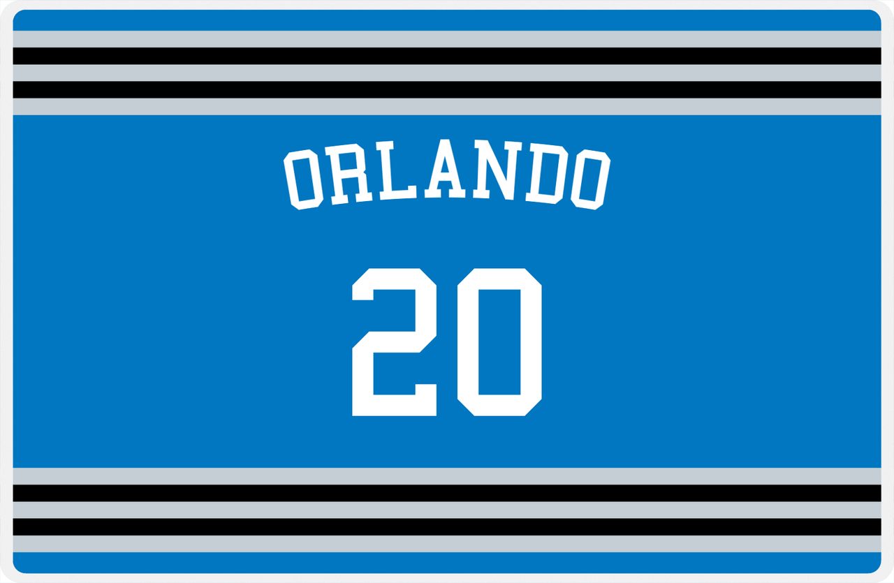 Personalized Jersey Number Placemat - Arched Name - Orlando - Double Stripe -  View