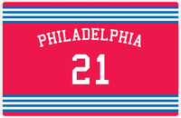 Thumbnail for Personalized Jersey Number Placemat - Arched Name - Philadelphia - Triple Stripe -  View