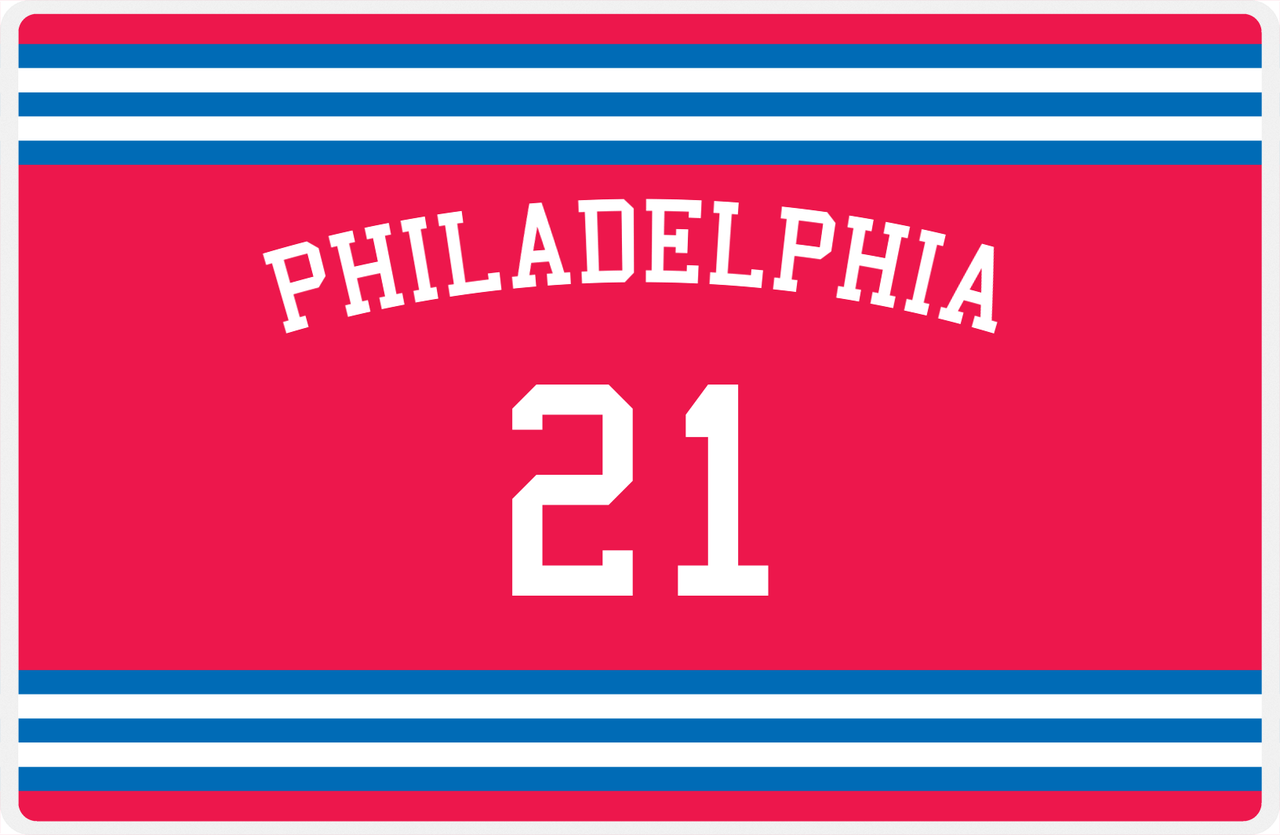 Personalized Jersey Number Placemat - Arched Name - Philadelphia - Double Stripe -  View