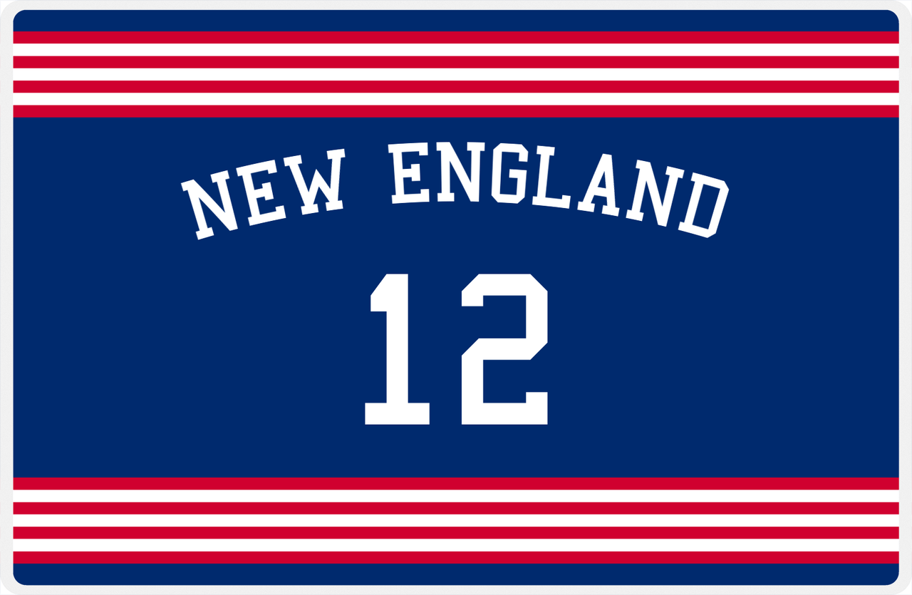 Personalized Jersey Number Placemat - Arched Name - New England - Triple Stripe -  View
