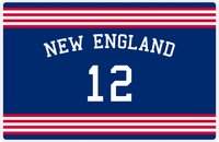 Thumbnail for Personalized Jersey Number Placemat - Arched Name - New England - Triple Stripe -  View