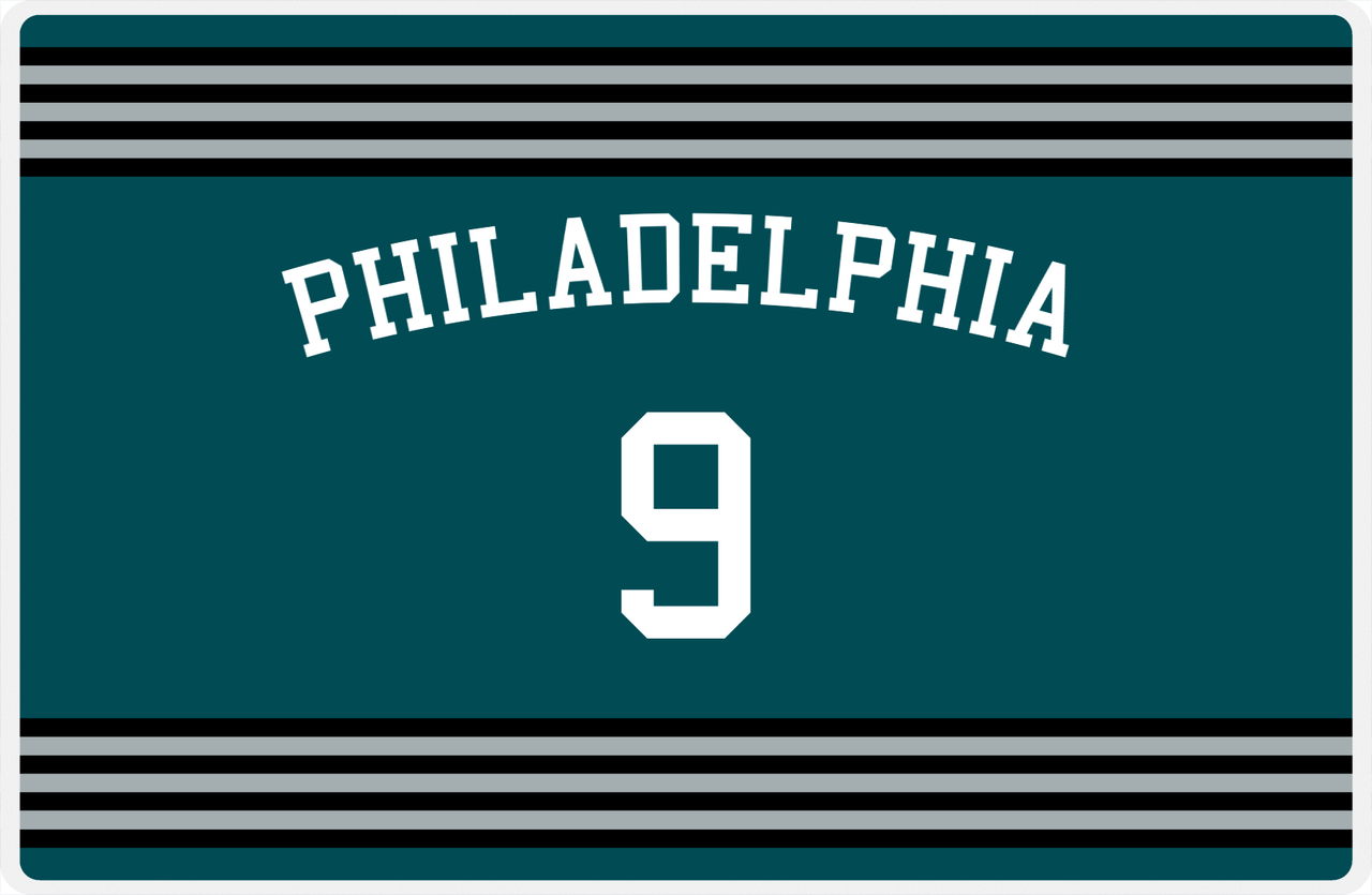 Personalized Jersey Number Placemat - Arched Name - Philadelphia - Triple Stripe -  View