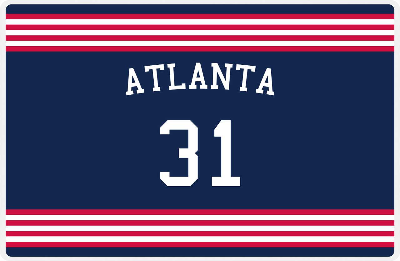 Personalized Jersey Number Placemat - Arched Name - Atlanta - Triple Stripe -  View