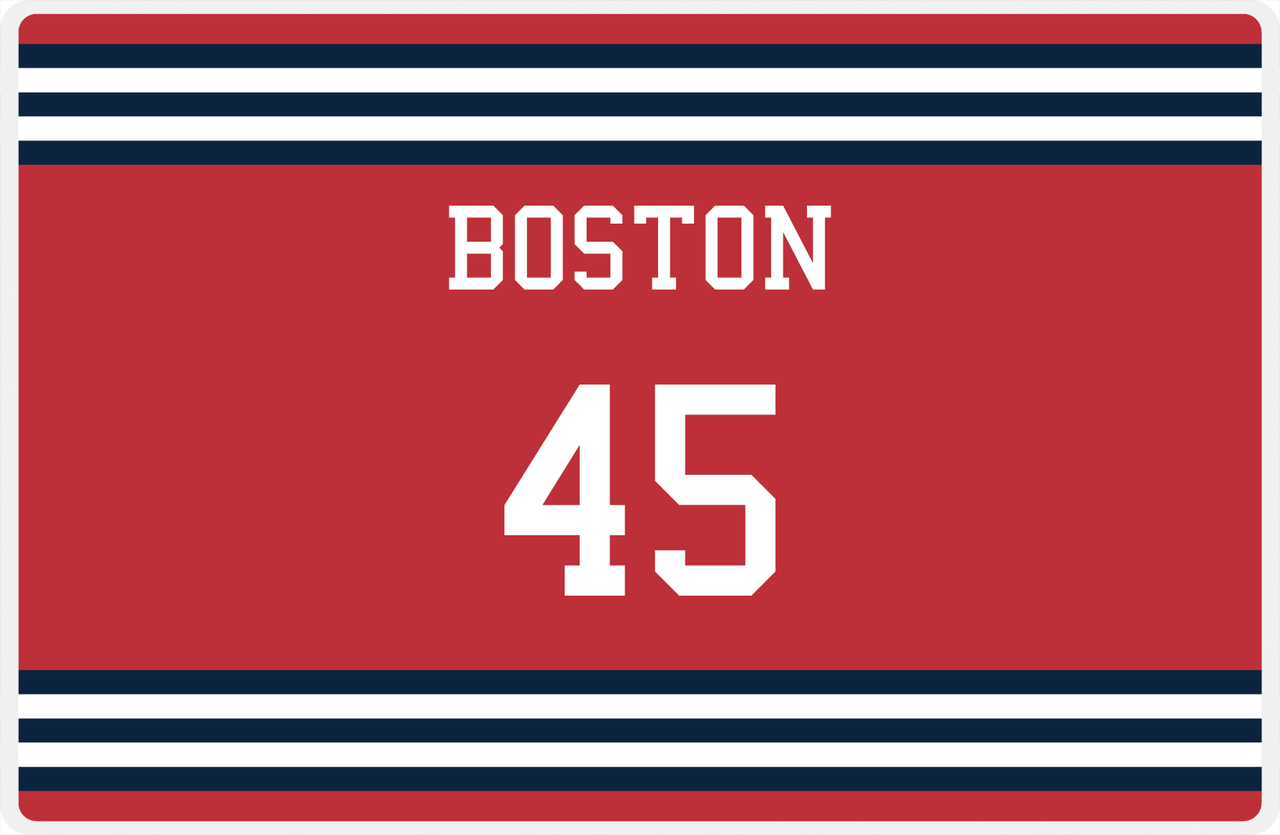 Personalized Jersey Number Placemat - Boston - Double Stripe -  View