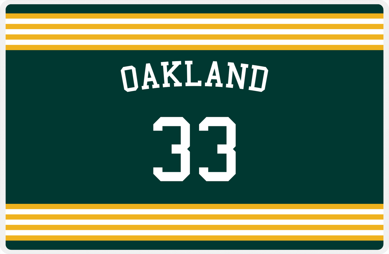 Personalized Jersey Number Placemat - Arched Name - Oakland - Triple Stripe -  View