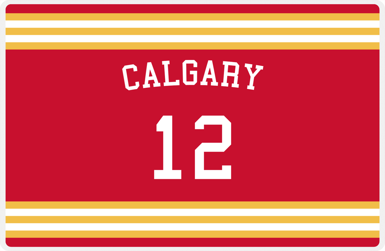 Personalized Jersey Number Placemat - Arched Name - Calgary - Double Stripe -  View